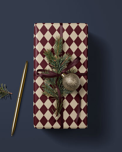 Red & Creamy White Argyle Wrapping Paper