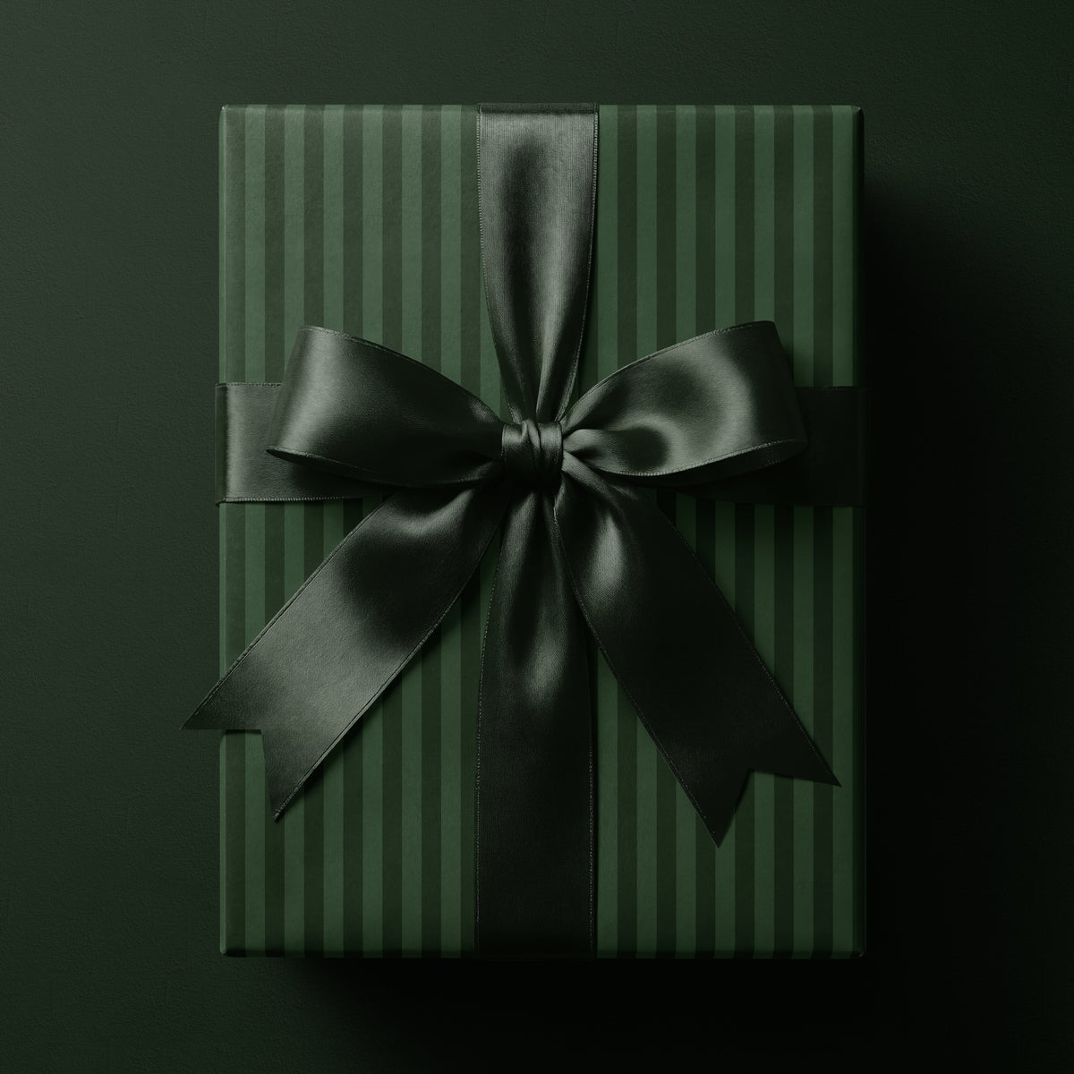 Dark green striped wrapping paper featuring classic vertical stripes in rich deep tones