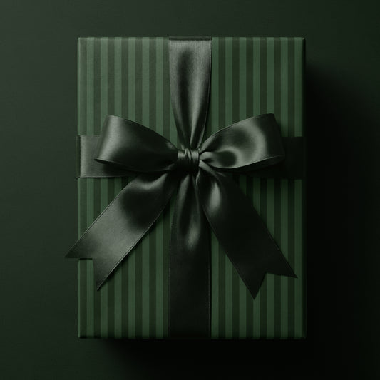 Dark green striped wrapping paper featuring classic vertical stripes in rich deep tones