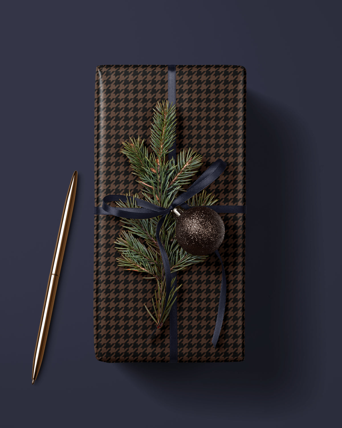 Black Brown Houndstooth Wrapping Paper. Elegant Wrapping Paper for Him. Vintage Christmas Gift Wrap. Masculine Gift Wrap. Luxury Wrapping Paper 