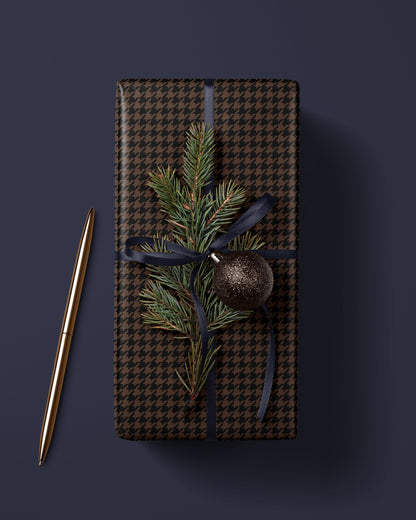 Black Brown Houndstooth Wrapping Paper. Elegant Wrapping Paper for Him. Vintage Christmas Gift Wrap. Masculine Gift Wrap. Luxury Wrapping Paper 