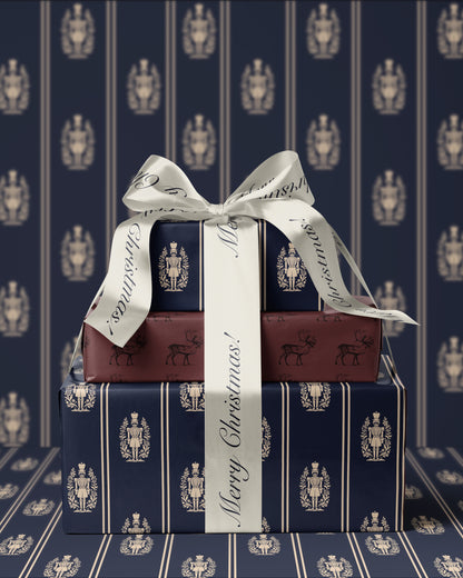 Elegant Nutcracker Christmas Wrapping Paper. Navy Blue Holiday Gift Wrap. Classic Nutcracker Seasonal Gift Wrap. Vintage Christmas Gift Wrap