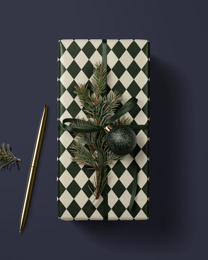 Vintage Green Argyle Wrapping Paper