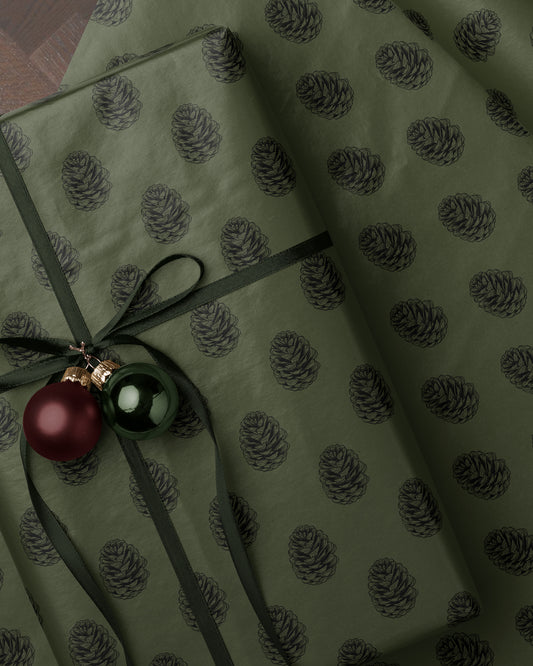 Vintage Pinecone Christmas Wrapping Paper. Christmas Gift Wrap. Elegant Green Pinecone Christmas Gift Wrap. Classic Festive Gift Wrap Roll
