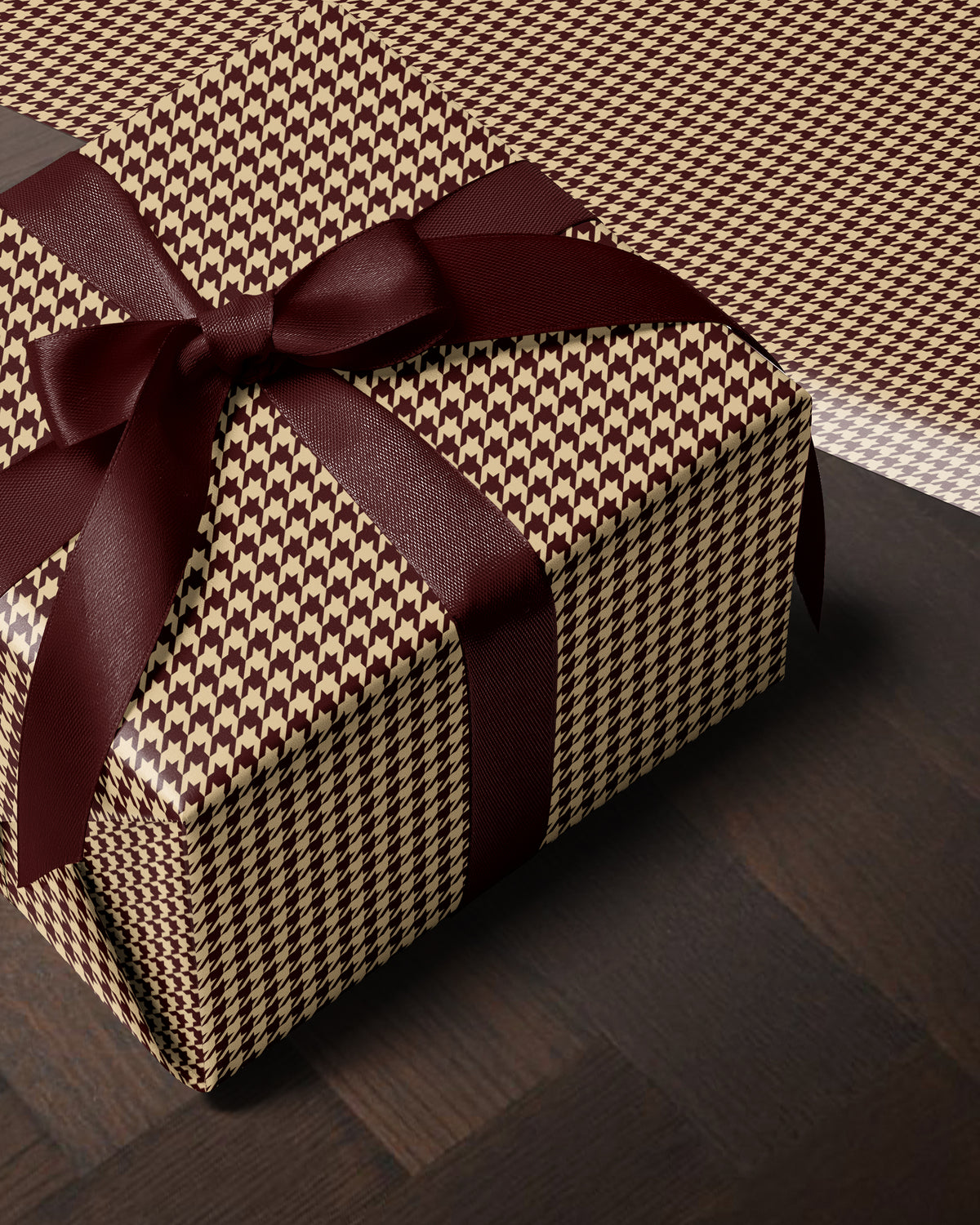 Maroon Coffee Cream Houndstooth Wrapping Paper. Elegant Wrapping Paper. Vintage Christmas Gift Wrap. Retro Gift Wrap. Luxury Wrapping Paper 