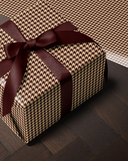 Maroon Coffee Cream Houndstooth Wrapping Paper. Elegant Wrapping Paper. Vintage Christmas Gift Wrap. Retro Gift Wrap. Luxury Wrapping Paper 