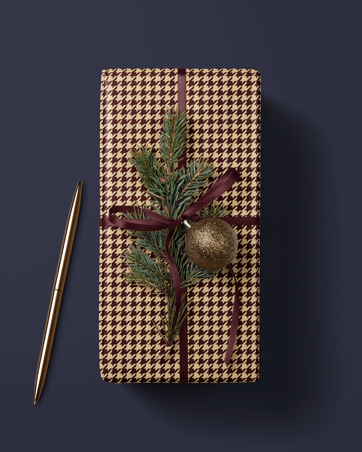 Maroon Coffee Cream Houndstooth Wrapping Paper. Elegant Wrapping Paper. Vintage Christmas Gift Wrap. Retro Gift Wrap. Luxury Wrapping Paper 