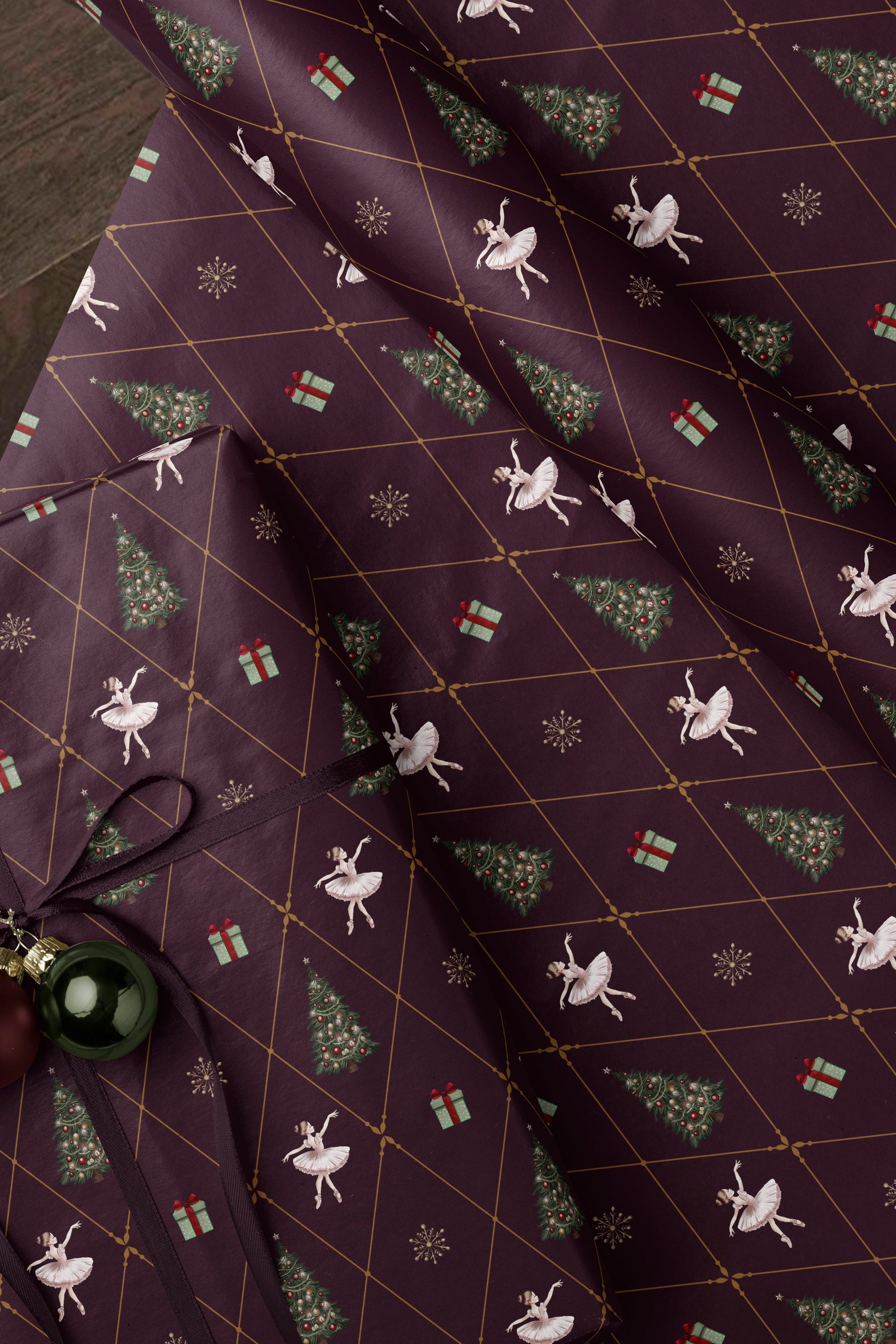 Ballerina Wrapping Paper Girl Gift Wrap Nutcracker Gift Wrap Elegant Christmas Gift Wrap Ballet Wrapping Paper Christmas Gift Wrap Girl Plum Purple Christmas Gift Wrap 