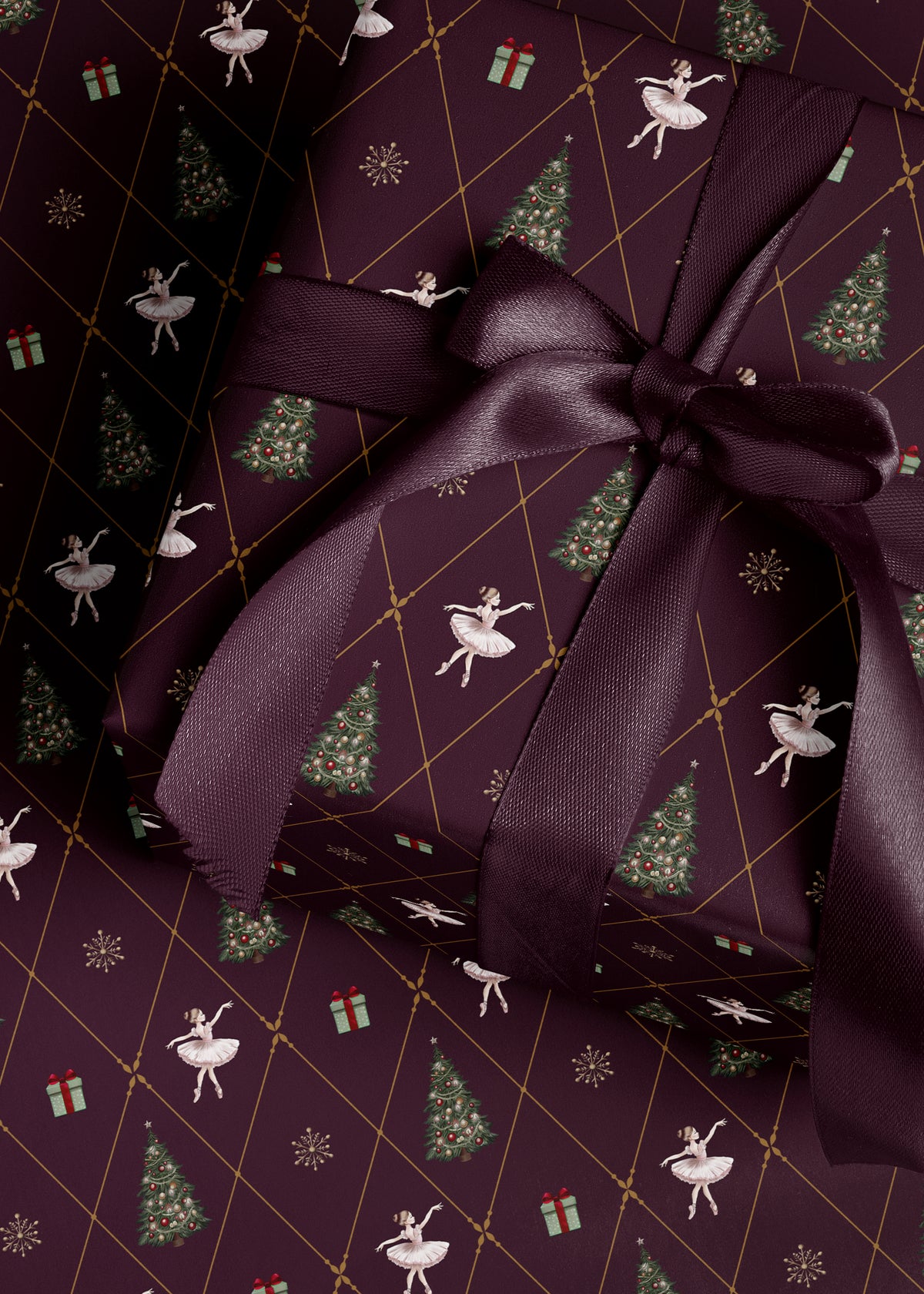 Ballerina Christmas Wrapping Paper. Holiday Gift Wrap for Girls. Elegant Nutcracker Ballet Christmas Gift Wrap. Purple Christmas Gift Wrap

