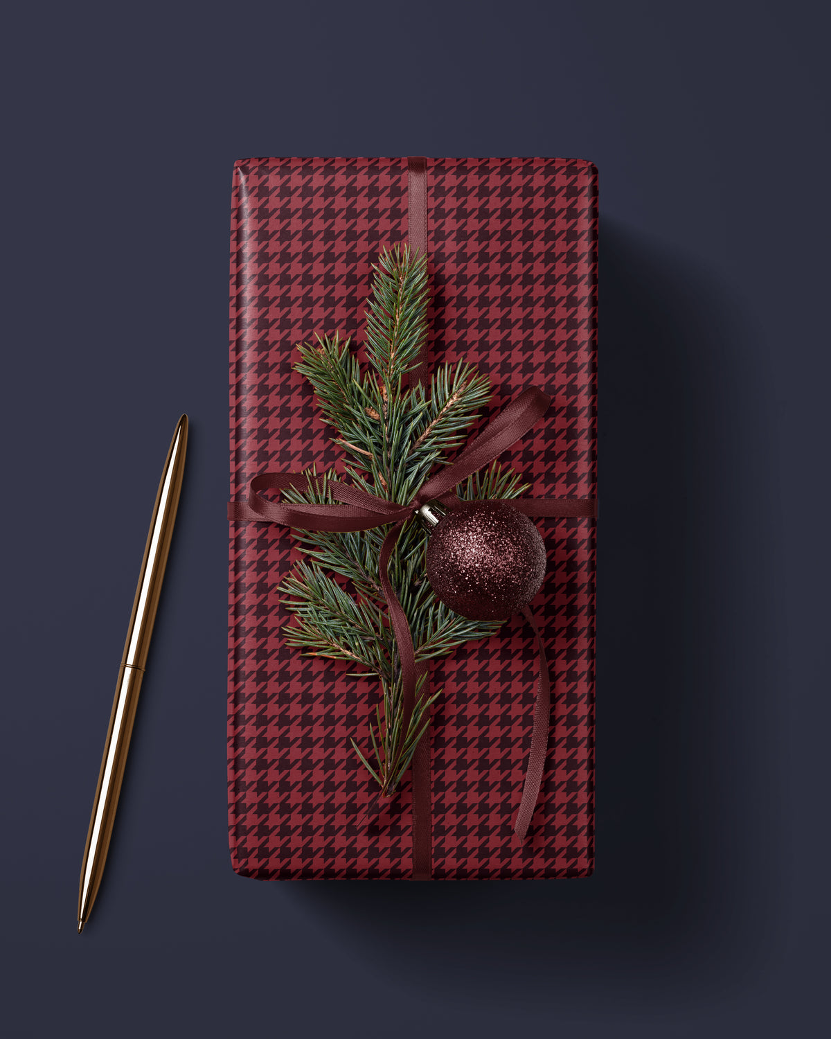 Cherry Red Houndstooth Wrapping Paper. Elegant Wrapping Paper. Vintage Red Christmas Gift Wrap. Retro Gift Wrap. Luxury Wrapping Paper 