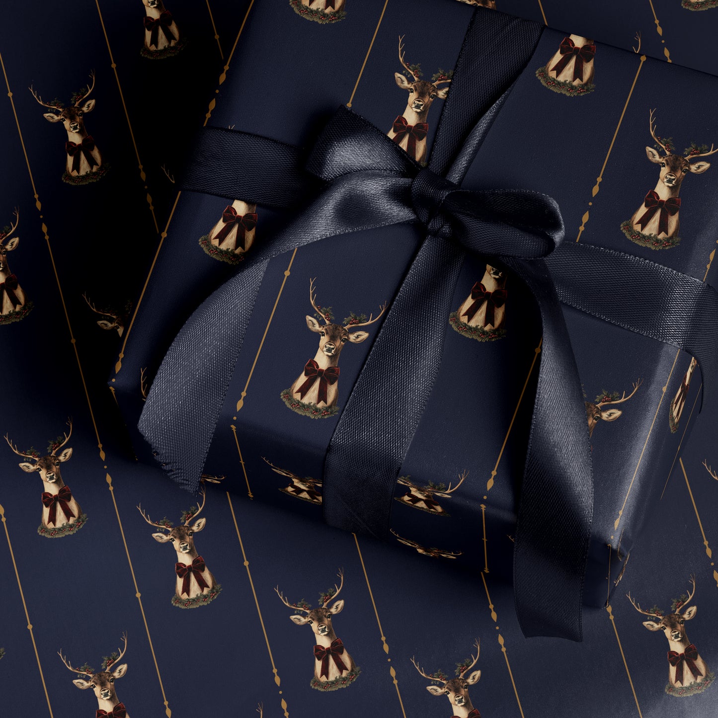 reindeer christmas wrapping paper. blue christmas gift wrap. festive wrapping paper. holiday gift wrap