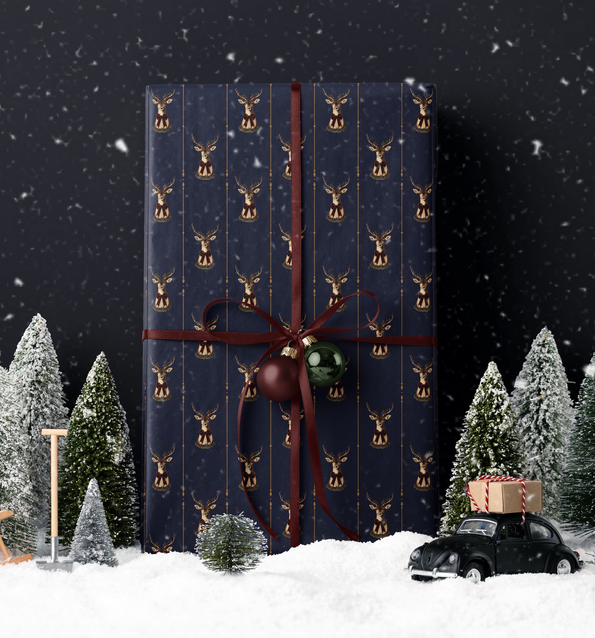 reindeer christmas wrapping paper. blue christmas gift wrap. festive wrapping paper. holiday gift wrap