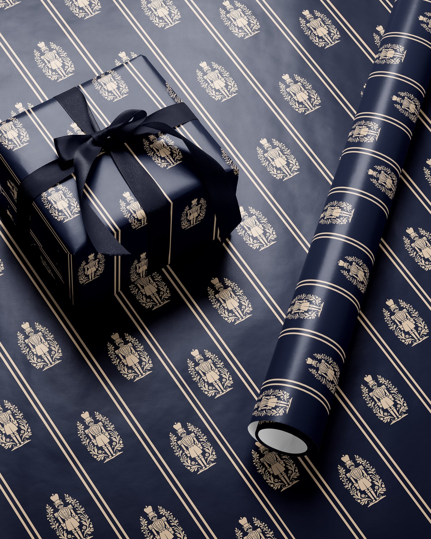 Elegant Nutcracker Christmas Wrapping Paper. Navy Blue Holiday Gift Wrap. Classic Nutcracker Seasonal Gift Wrap. Vintage Christmas Gift Wrap