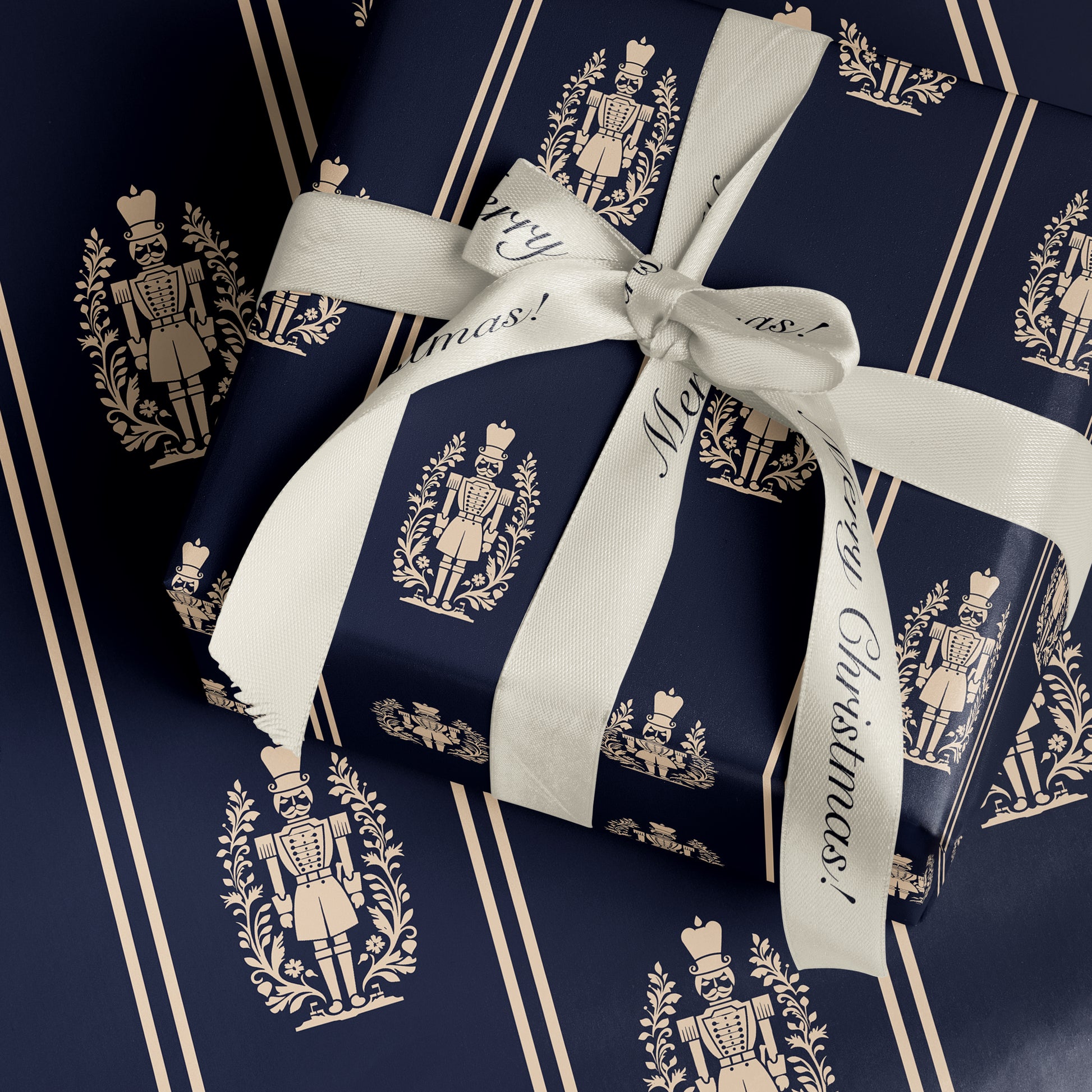Elegant Nutcracker Christmas Wrapping Paper. Navy Blue Holiday Gift Wrap. Classic Nutcracker Seasonal Gift Wrap. Vintage Christmas Gift Wrap