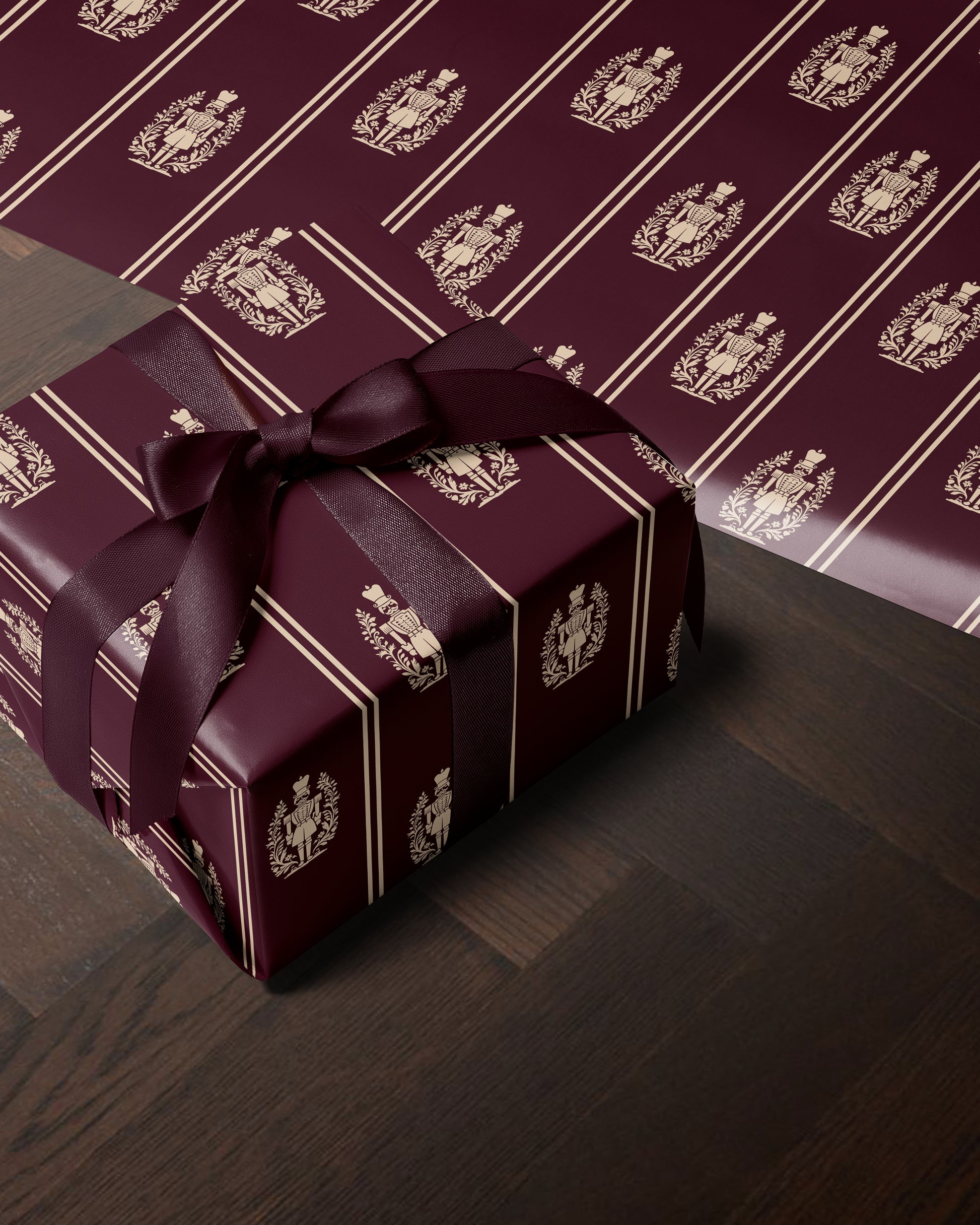 Nutcracker Christmas Wrapping Paper. Burgundy Christmas Gift Wrap. Vintage Elegant Holiday Gift Wrap. Seasonal Nutcracker Gift Wrap